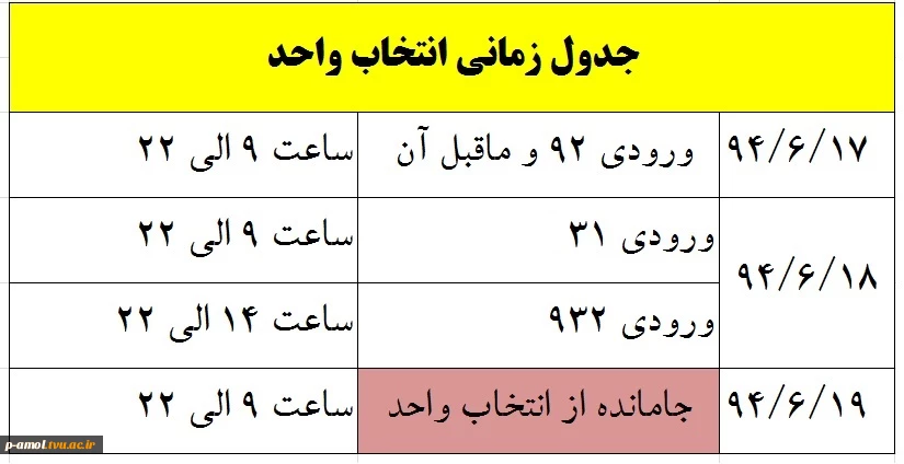 زمان بندی انتخاب واحد