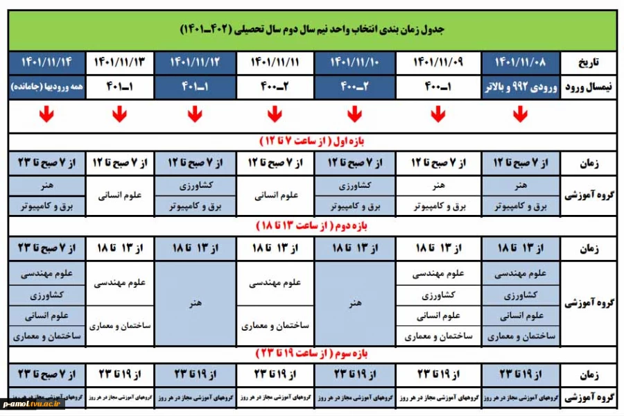 فایل جدول انتخاب واحد